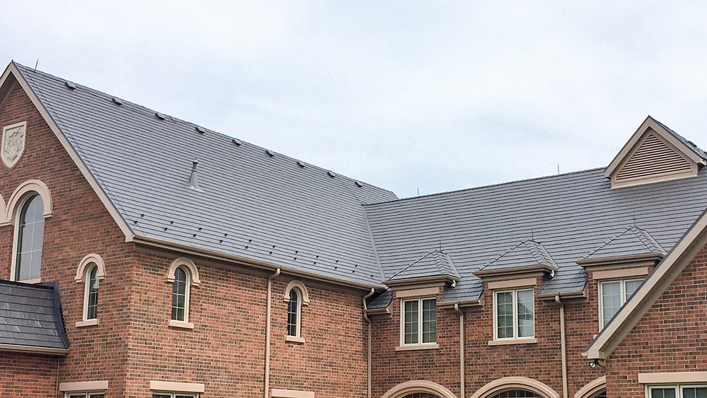gray metal roof on a church